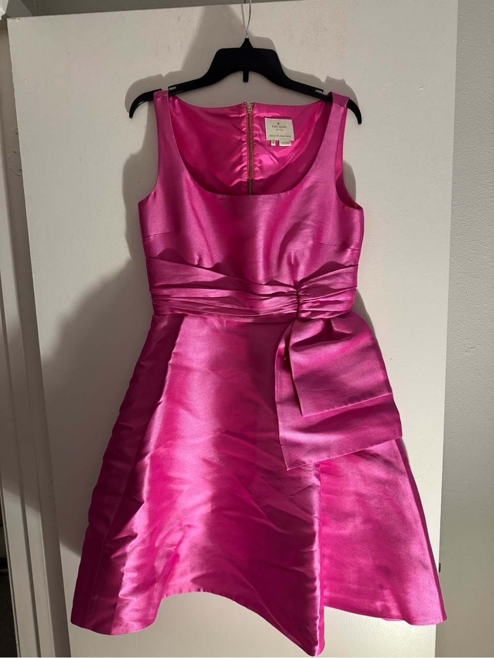 kate spade Hot Pink Satin Sleeveless Midi Dress with Side Bow